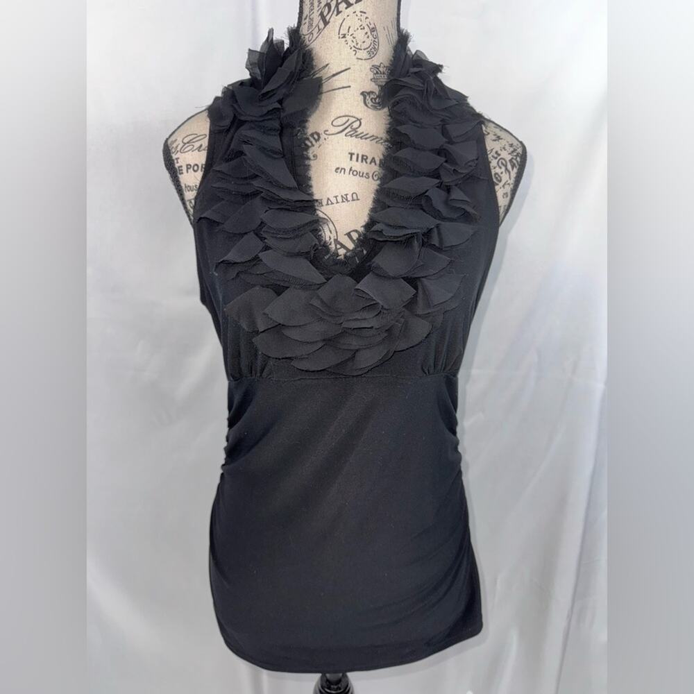 White House Black Market Sleeveless Black Ruffle Top (v)